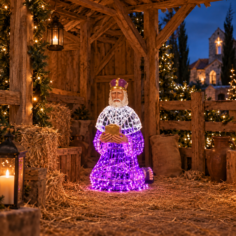 Large King Figure 2, Standing, LED Lit w/Fiberglass (Purple/Warm White/White), 43"