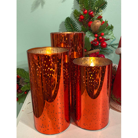 LED Red Mercury Glass Candles, 5-7" (Set of 3)