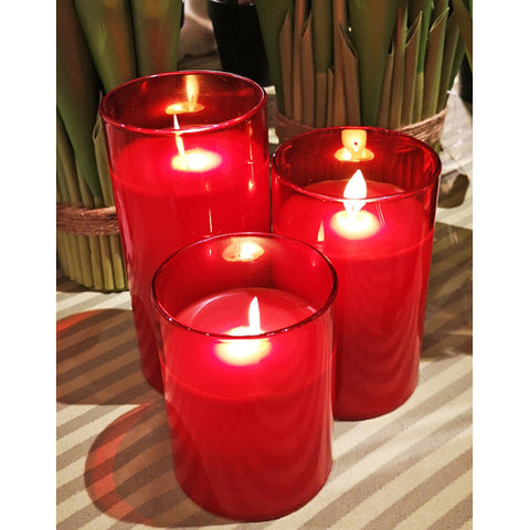 LED Red Glass Candles, 5-7" (Set of 3)