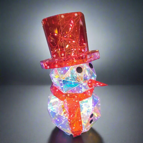 Prismatic Iridescent Snowman w/Red Top Hat and Scarf, 15.75"