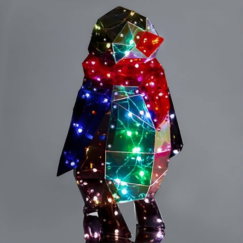 Prismatic Iridescent Christmas Penguin w/Red Scarf, 13.8"