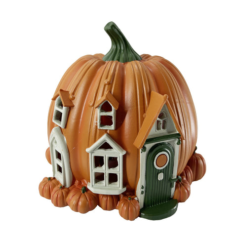 Hand Painted Pumpkin Village House w/Green Door