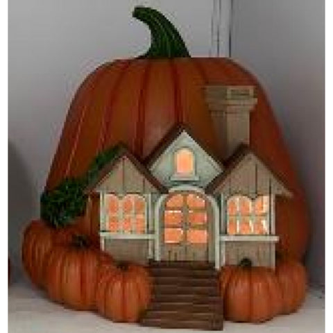 Hand Painted Pumpkin Village House w/Beige House