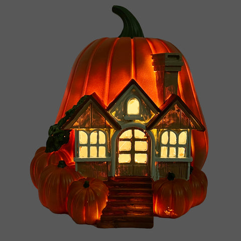 Hand Painted Pumpkin Village House w/Beige House