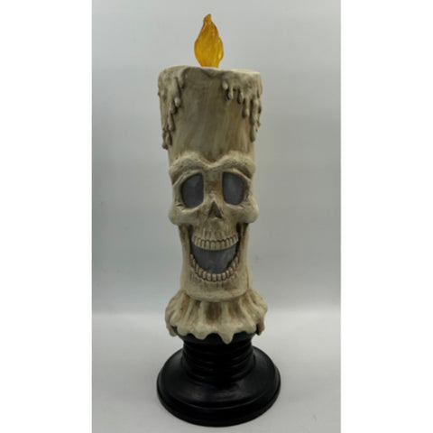 Halloween Skeleton Face Resin Candle (Shimmer Paper, Flickering LED candle top) 23"