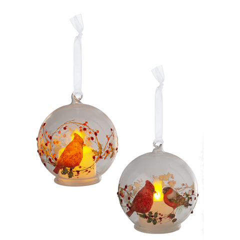LED Glass Cardinal Ornaments