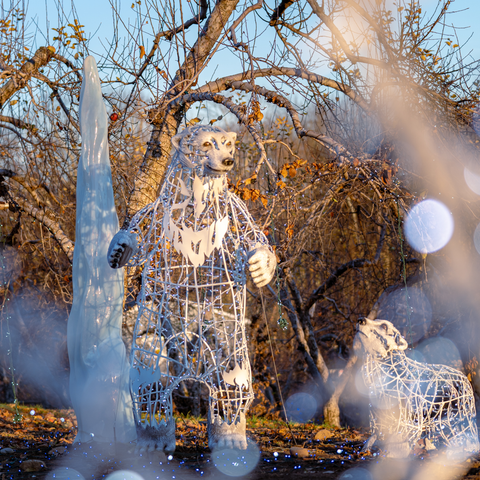 Large Polar Bear Paps Figure, LED Lit w/Fiberglass (White), 83"