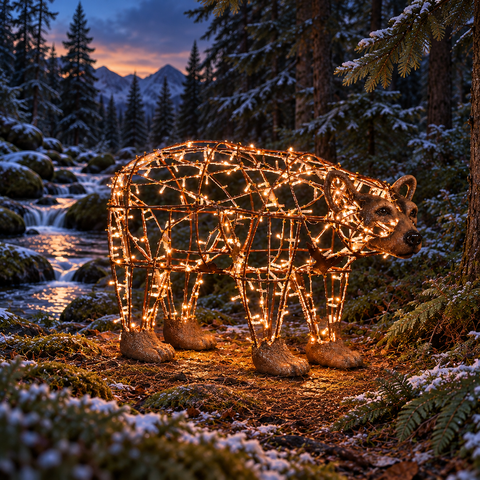 Large Black Bear Mom Figure, LED Lit w/Fiberglass (Warm White), 49"