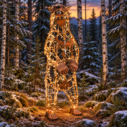 Large Black Bear Paps Figure, LED Lit w/Fiberglass (Warm White), 75"