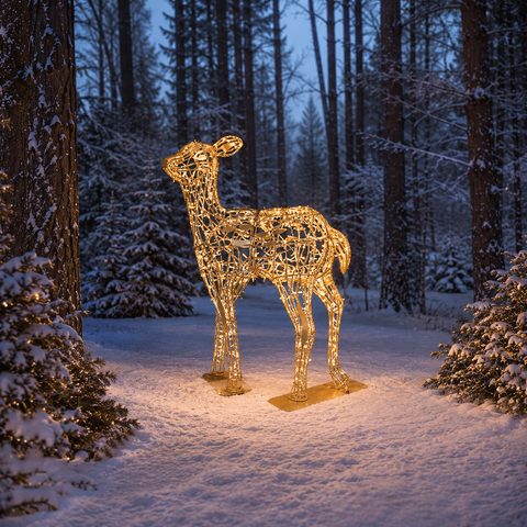 Large Blossom Deer, LED Lit (Warm White), 5'