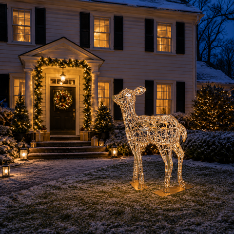 Large Blossom Deer, LED Lit (Warm White), 5'