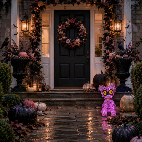 Large Cat Voodoo Figure, LED Lit w/Fiberglass (Pink), 28"