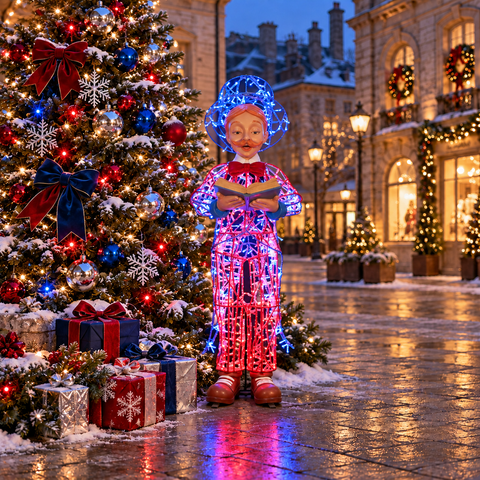 Large Christmas Carol "Carl" Figure, LED Lit w/Fiberglass (Blue/Red), 65"