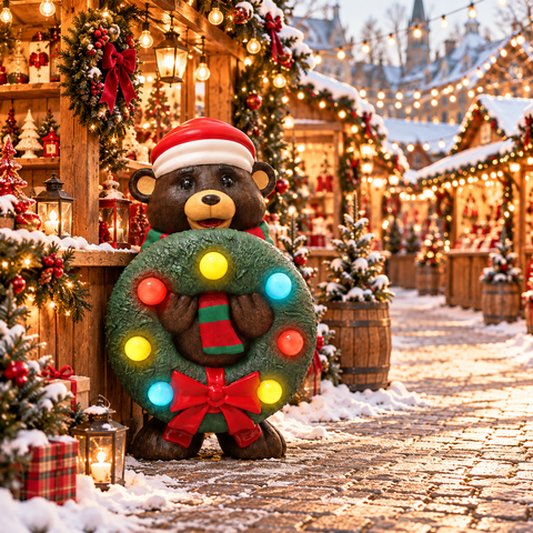 Large Christmas Teddy Bear w/Wreath, 48"