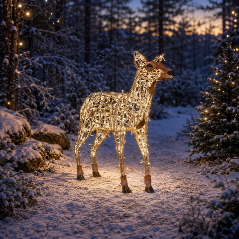 Large Deer Fawn Standing Figure, LED Lit w/Fiberglass, 43"