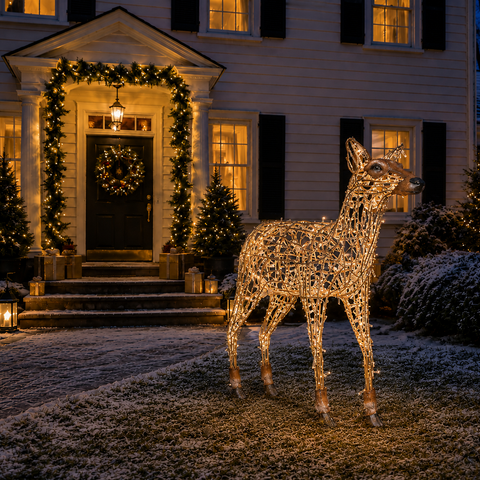 Large Deer Fawn Standing Figure, LED Lit w/Fiberglass, 43"