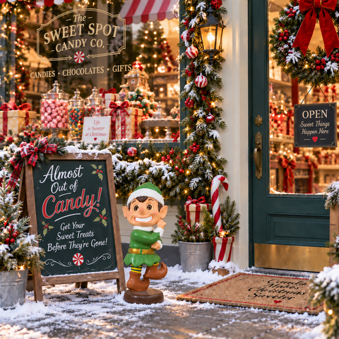 Large Fiberglass Anxious Santa Elf Statue, 35"