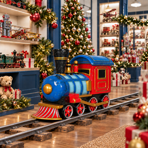 Large Fiberglass Blue Toy Train, 43"