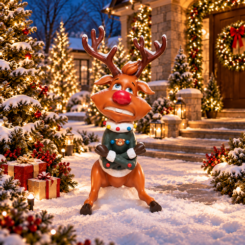 Large Fiberglass Freezing Reindeer Figure, 55"