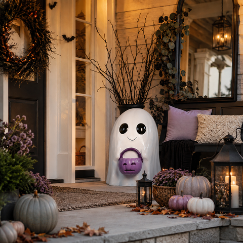 Large Fiberglass Ghost w/Bucket Figure, 28"