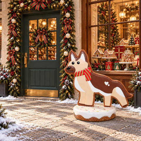 Large Fiberglass Gingerbread Husky Figure, 51"