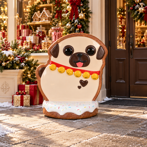 Large Fiberglass Gingerbread Pug Figure, 47"
