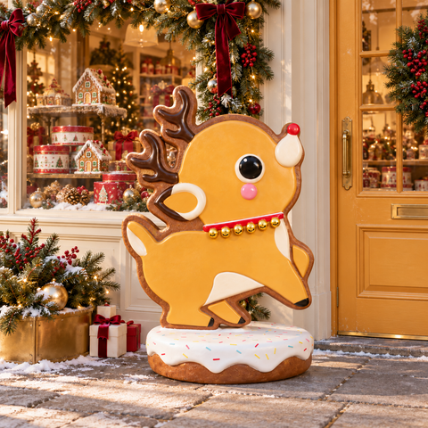 Large Fiberglass Gingerbread Rudolph Figure, 55"