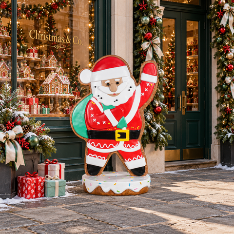 Large Fiberglass Gingerbread Santa Figure, 71"