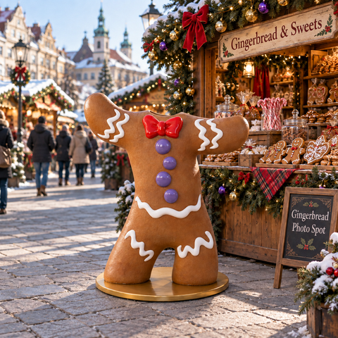 Large Fiberglass Gingerbreadman Photo Op Prop, 59"