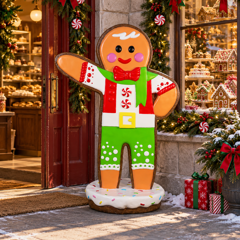 Large Fiberglass Oliver the Gingerbreadman Figure, 71"