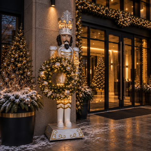 Large Fiberglass Royal Soldier Nutcracker Figure, LED Lit, 6ft (Silver)