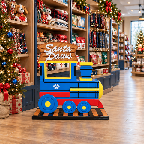 Large Fiberglass Santa Paws Train Decoration, 39"