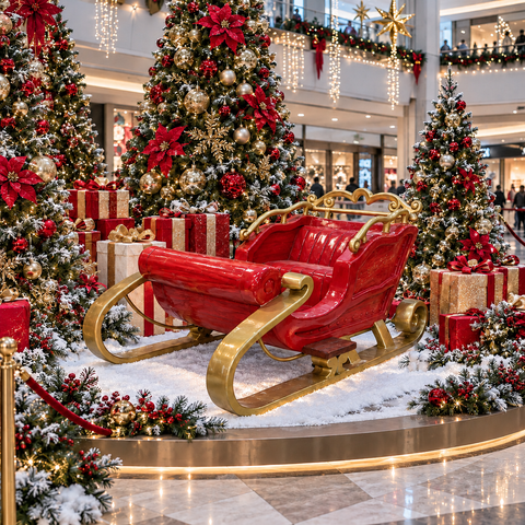 Large Fiberglass Santa Sleigh 2 Seater Prop, 77"
