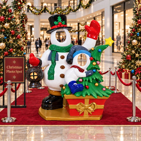Large Fiberglass Snowman w/Kid Photo Op, 79"