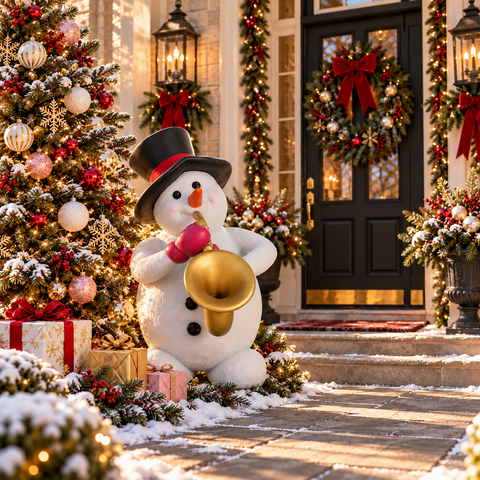 Large Fiberglass Snowman with Saxophone Figure, 57"
