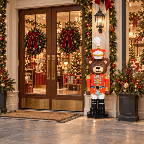 Large Fiberglass Teddy Bear Nutcracker Figure, 59"