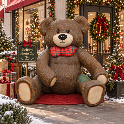 Large Fiberglass Teddy Bear Photo Op, 79" (Red)