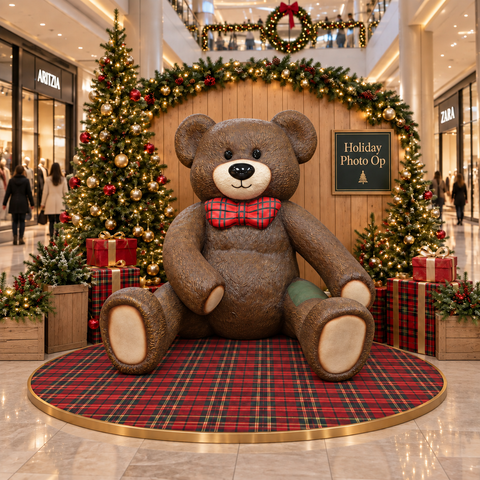 Large Fiberglass Teddy Bear Photo Op, 79" (Red)