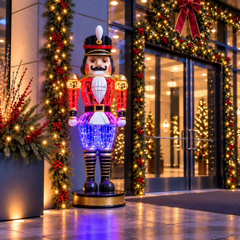 Large Fiberglass Traditional Nutcracker Figure, LED Lit