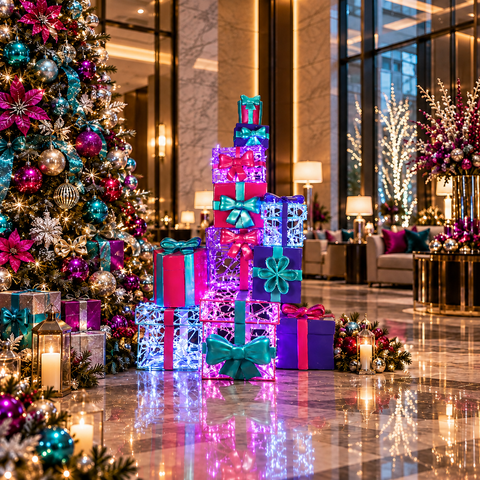 Large Gift Tower Decoration, LED Lit w/Fiberglass, 83"
