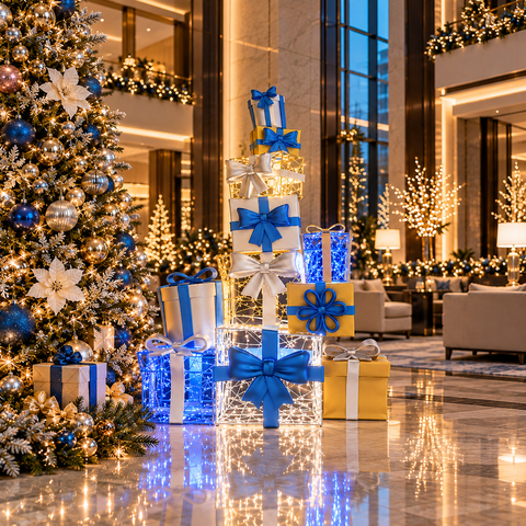 Large Gift Tower Decoration, LED Lit w/Fiberglass, 83"