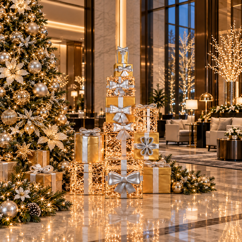Large Gift Tower Decoration, LED Lit w/Fiberglass, 83"