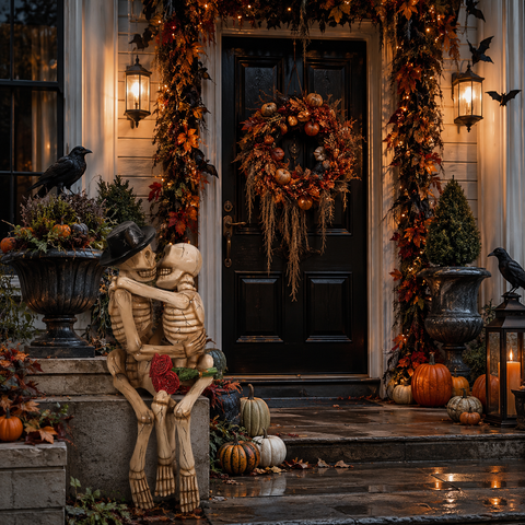 Large Fiberglass Kissing Skeletons Halloween Decoration, 42"