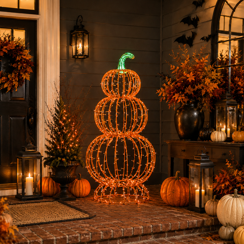 Large LED Stacked Pumpkins Display, 59" (Orange - Floor Standing)