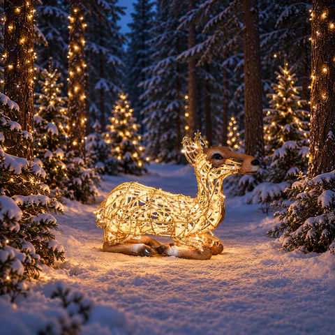 Large Laying Deer Fawn Figure, LED Lit w/Fiberglass (Warm White), 30"