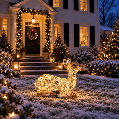 Large Laying Deer Fawn Figure, LED Lit w/Fiberglass (Warm White), 30"