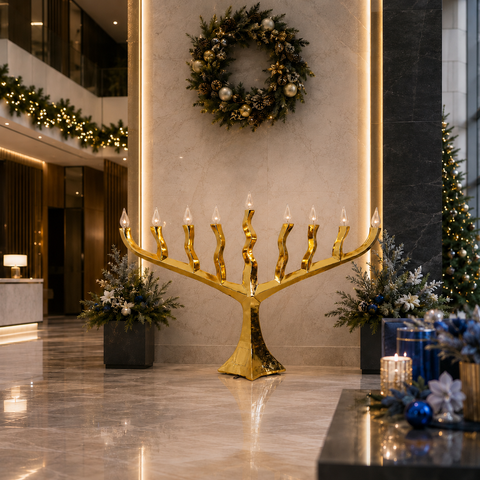 Large Menorah Gold Leaf, 8ft