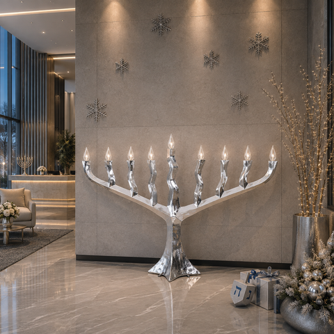 Large Menorah Silver Leaf, 8ft