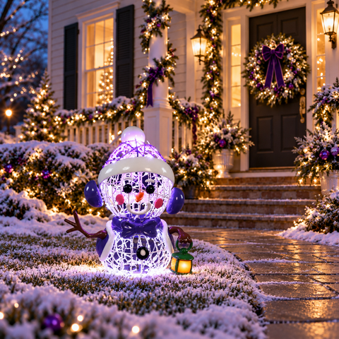Large Noa Snowy Figure, LED Lit w/Fiberglass (Purple/White), 33"