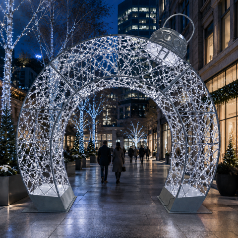 Large Ornament Gate Gunmetal, LED Lit (Cold White), 12'6"